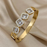 Zircon Cube Stainless Steel Bangle Bracelet For Women