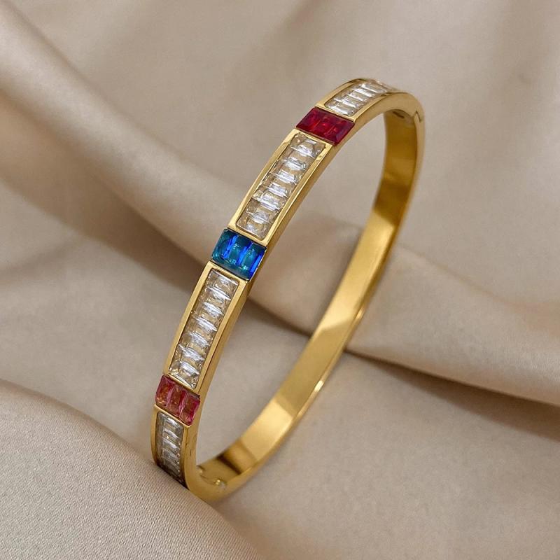 Colorful CZ Stainless Steel Bangle Bracelet for Women