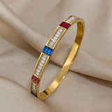 Colorful CZ Stainless Steel Bangle Bracelet for Women
