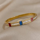 Colorful CZ Stainless Steel Bangle Bracelet for Women