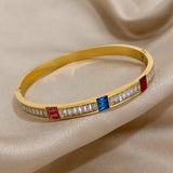 Colorful CZ Stainless Steel Bangle Bracelet for Women