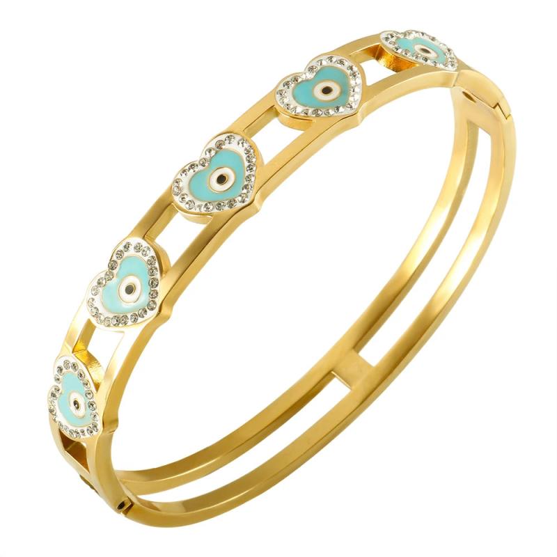 Evil Eye Charm Bangles for Women Stainless Steel Hollow Crystal Enamel Bracelets