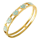 Evil Eye Charm Bangles for Women Stainless Steel Hollow Crystal Enamel Bracelets