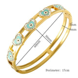 Evil Eye Charm Bangles for Women Stainless Steel Hollow Crystal Enamel Bracelets