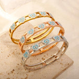 Evil Eye Charm Bangles for Women Stainless Steel Hollow Crystal Enamel Bracelets