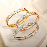 Evil Eye Charm Bangles for Women Stainless Steel Hollow Crystal Enamel Bracelets
