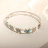 Evil Eye Charm Bangles for Women Stainless Steel Hollow Crystal Enamel Bracelets