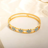 Evil Eye Charm Bangles for Women Stainless Steel Hollow Crystal Enamel Bracelets