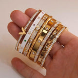 Stainless Steel Charm Bracelet for Women Crystal Shell Wrist Jewelry Gift
