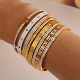 Stainless Steel Charm Bracelet for Women Crystal Shell Wrist Jewelry Gift