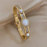 Zircon Pearl Stainless Steel Bracelet Bangle for Women