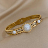 Zircon Pearl Stainless Steel Bracelet Bangle for Women