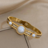 Zircon Pearl Stainless Steel Bracelet Bangle for Women
