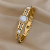 Zircon Pearl Stainless Steel Bracelet Bangle for Women