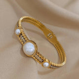 Zircon Pearl Stainless Steel Bracelet Bangle for Women