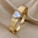 Stainless Steel Cuff Bracelet Bangle with Rhinestone Heart Charm Gift