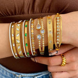 Stainless Steel Bangle Bracelets Women Geometric Rhinestone Zircon Gift