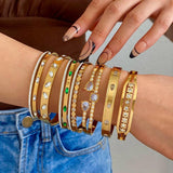 Stainless Steel Bangle Bracelets Women Geometric Rhinestone Zircon Gift