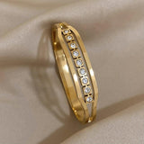 Stainless Steel Bangle Bracelets Women Geometric Rhinestone Zircon Gift