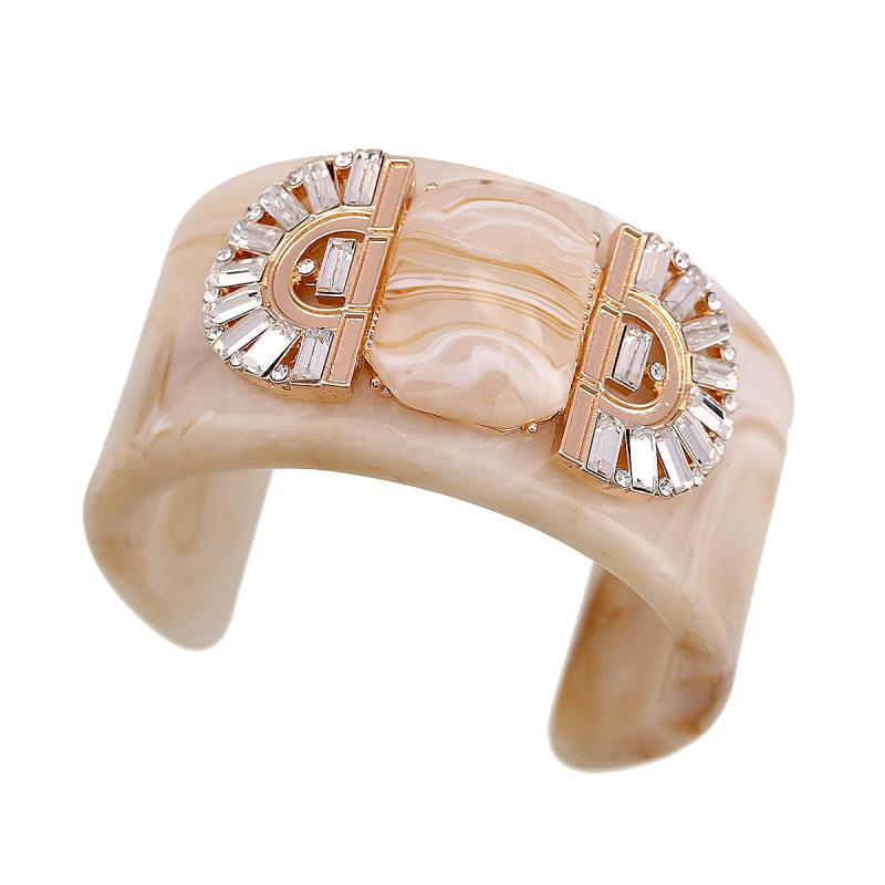 Resin Cuff Bracelet Crystal Inlaid Wide Bangle