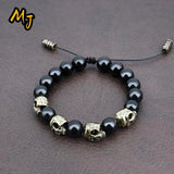 Vintage Agate Skull Bracelet Men's Gothic Punk Adjustable