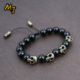 Vintage Agate Skull Bracelet Men's Gothic Punk Adjustable