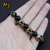 Vintage Agate Skull Bracelet Men's Gothic Punk Adjustable