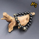 Vintage Agate Skull Bracelet Men's Gothic Punk Adjustable