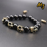 Vintage Agate Skull Bracelet Men's Gothic Punk Adjustable