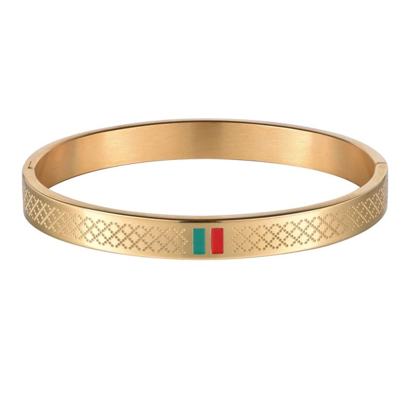Hot Green Red Charm Bangles for Women Men Couple Stainless Steel Jewelry Gift
