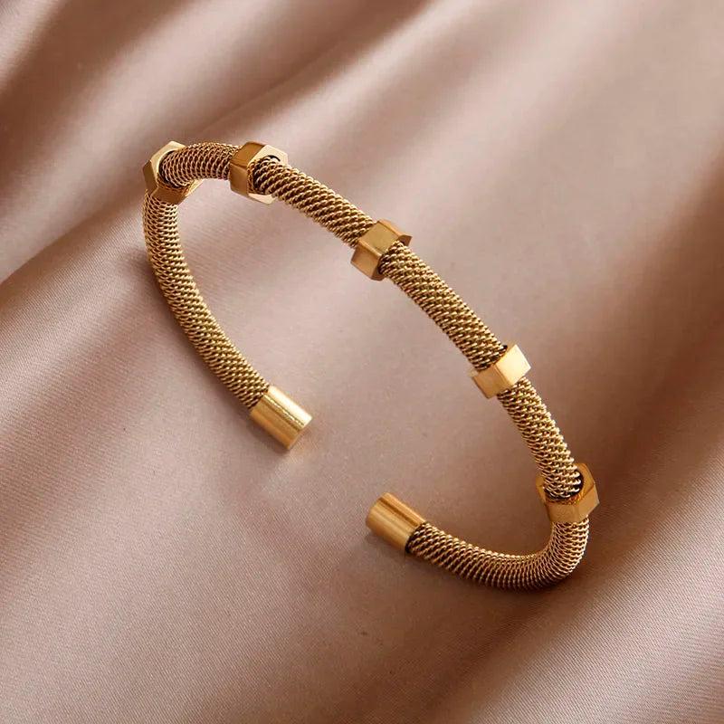 Geometric Stainless Steel Charm Bracelet for Women
