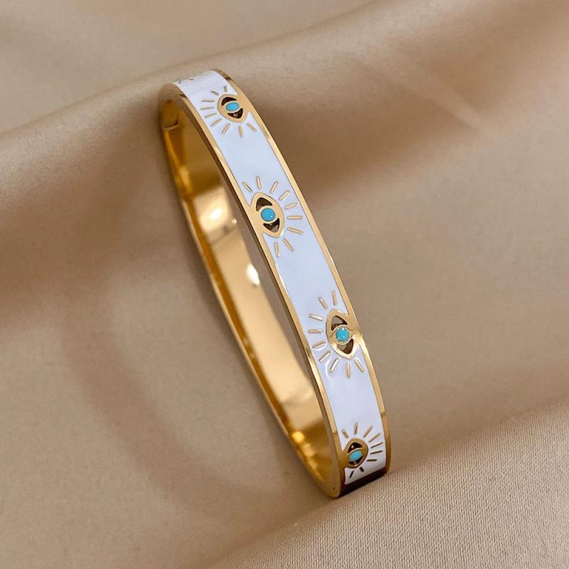 316L Stainless Steel Devil Eye Charm Enamel Bangle Bracelet for Women