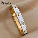 316L Stainless Steel Devil Eye Charm Enamel Bangle Bracelet for Women