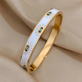 316L Stainless Steel Devil Eye Charm Enamel Bangle Bracelet for Women