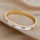 316L Stainless Steel Devil Eye Charm Enamel Bangle Bracelet for Women
