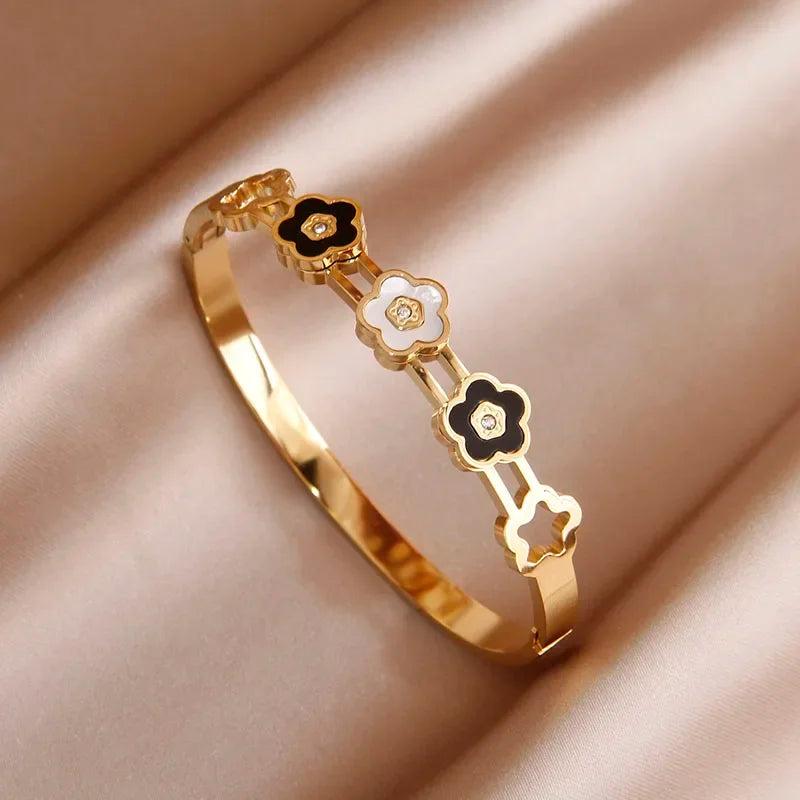 Flower Charm Bracelet Roman Hollow Stainless Steel Jewelry Gift