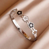 Flower Charm Bracelet Roman Hollow Stainless Steel Jewelry Gift