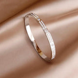 Classic Stainless Steel Roman Crystal Charm Bracelet for Women