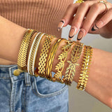 Chunky Wheat Ears Wide Steel Bangle Bracelets for Women
