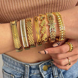 Chunky Wheat Ears Wide Steel Bangle Bracelets for Women