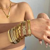 Chunky Wheat Ears Wide Steel Bangle Bracelets for Women