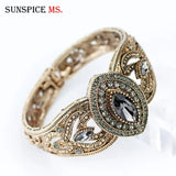 Vintage Gray Crystal Bangle, Antique Charm Bracelet for Women