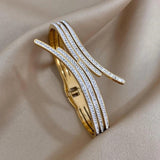 Stainless Steel Inlaid Rhinestone Cuff Bangles for Women
