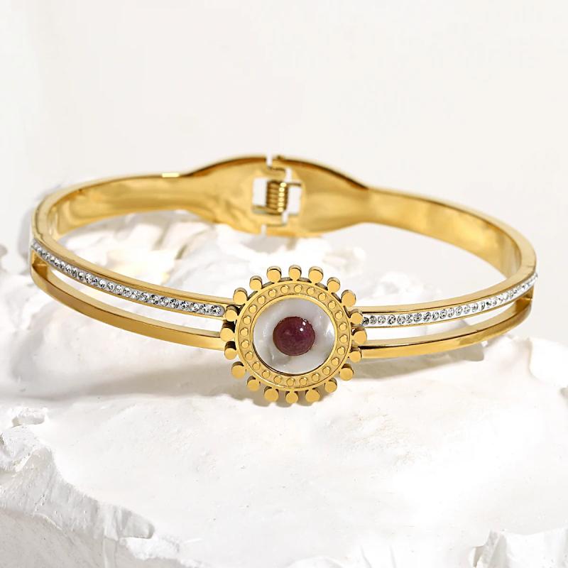 Zircon Geometric Stainless Steel Bangles Bracelets with Purple Stone Charm