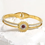 Zircon Geometric Stainless Steel Bangles Bracelets with Purple Stone Charm