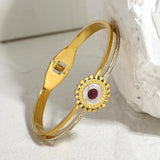 Zircon Geometric Stainless Steel Bangles Bracelets with Purple Stone Charm