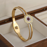 Zircon Geometric Stainless Steel Bangles Bracelets with Purple Stone Charm