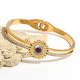 Zircon Geometric Stainless Steel Bangles Bracelets with Purple Stone Charm