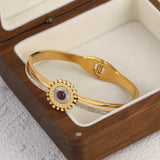 Zircon Geometric Stainless Steel Bangles Bracelets with Purple Stone Charm