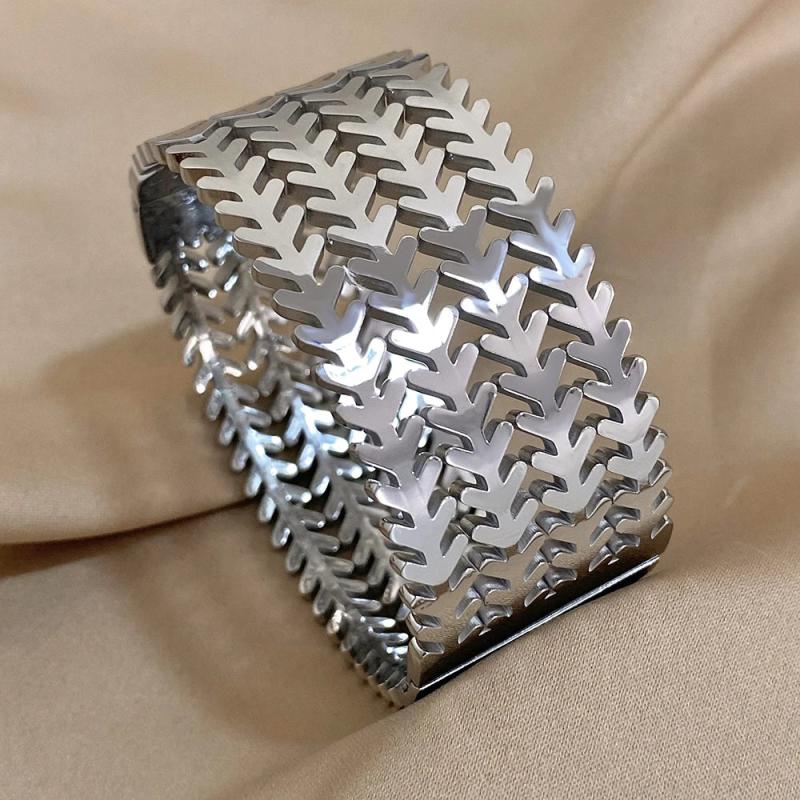 Leaf Arrow Stainless Steel Wide Cuff Bangles Bracelets for Women Men